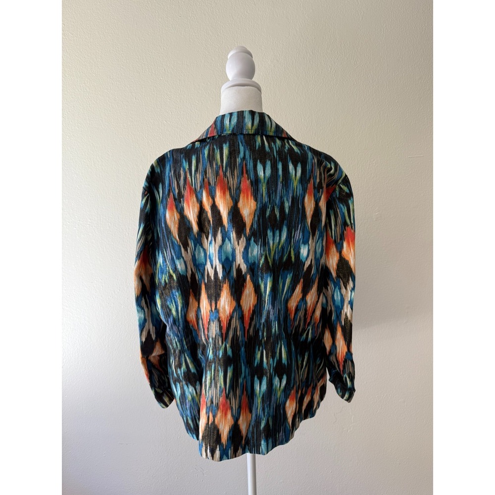 Chico's Women's 3 XL Multicolor Ikat Print Cotton Linen Boho Artsy Shirt Jacket - Picture 3 of 11
